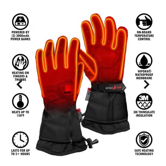 Action Heat 5 Volt Rechargeable Size Medium Men’s Premium Heated Gloves NWB $199 - Picture 6 of 14